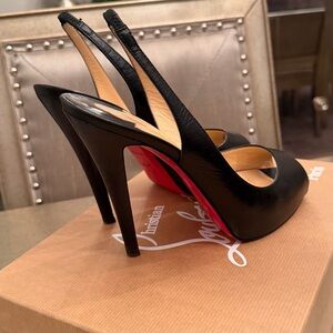 Christian Louboutin Black Leather Peep toe Slingback Heels